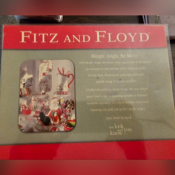 Fitz & Floyd Mingle Jingle Be Merry Snack Bowl W Canape Knife Holiday Dish 2006 - Picture 3 of 5